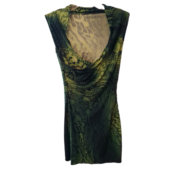 ELIE TAHARI Black and Green Snake Skin Pattern Mini Dress - Picture 2 of 6